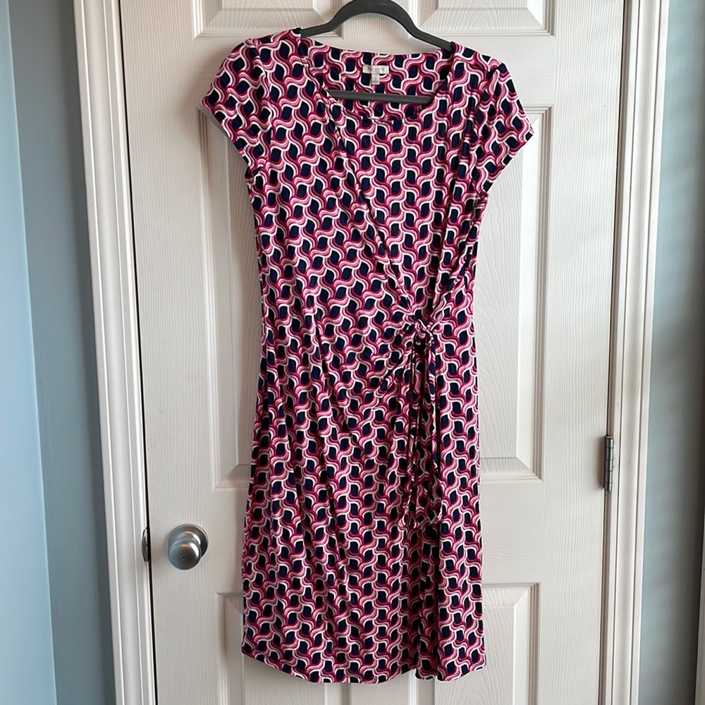 Talbots Size Small Pink and Navy Patterned Fit and Flare Dress
